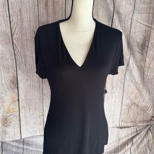 INC International Concepts Black V-Neck Short Sleeve Top